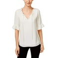 thumbnail image 3 of CeCe by Cynthia Steffe Women’s Ruffle Trim Tie Neck Blouse – Cream, Size Medium, 3 of 3