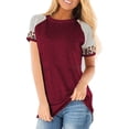 thumbnail image 4 of Camiseta de mujer Blusa de cuello redondo de manga corta con estampado de rayas, rojo vino, S kenally  AP001776-26, 4 of 7