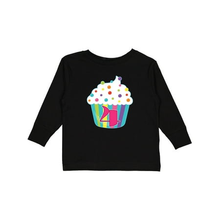 

Inktastic 4th Birthday Cupcake Boys or Girls Long Sleeve Toddler T-Shirt