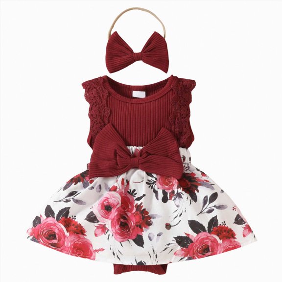 HCNTES Toddler Baby Girl Clothes: Soft Fabric Infant Outfits Short Sleeve Romper & Shorts 3PCS Outfits Set Cute Spring Summer Home Outing(Z01-Wine,6-9 Months)