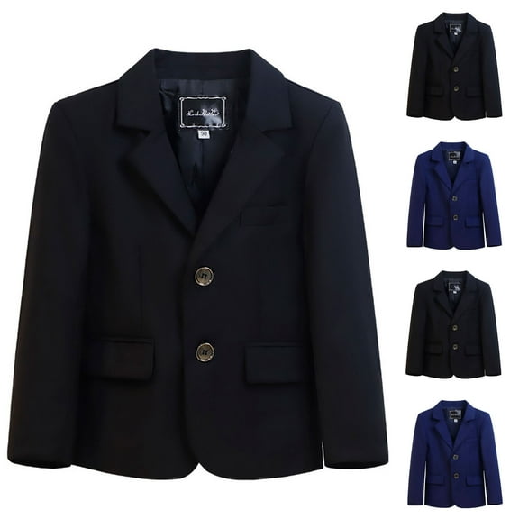 Winter Suit Jackets for Kids 2-16 Years Unisex Long Sleeve Lapel Collar Solid Color Jackets Dressy Formal Suits for Boys Casual Slim Fitness Dresswear Navy