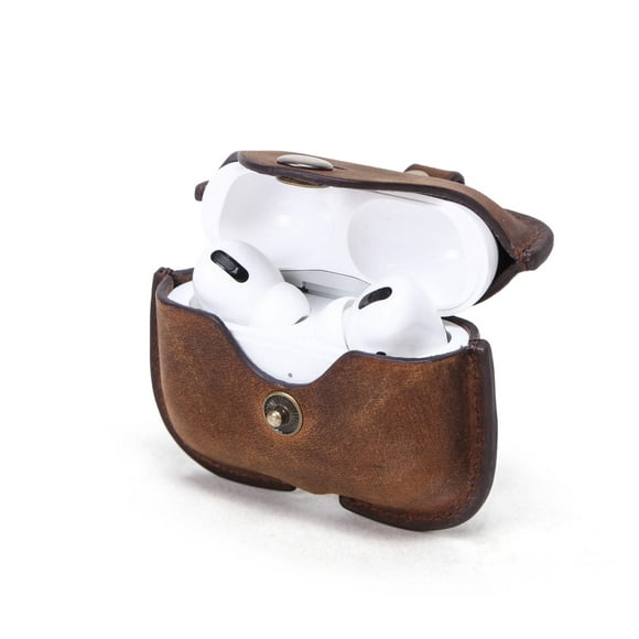 Hiram Airpods Pro Leather Case, Airpods Pro Wireless Charging Case With Metal Hook (Coffee)