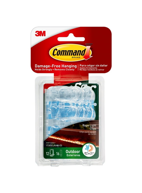 Command Outdoor Rope Light Clips, Clear, 12 Clips, 16 Strips/Pack, 2 Pack