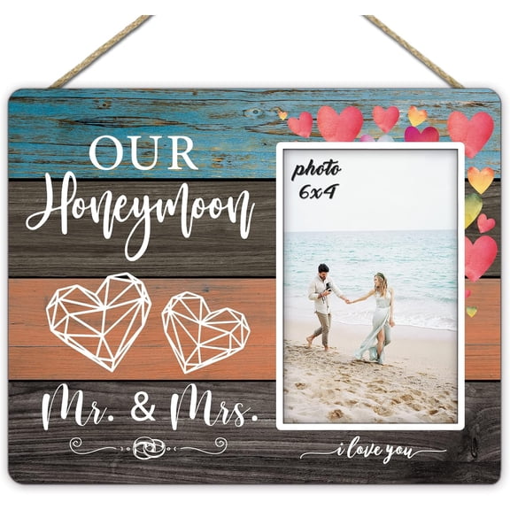 Honeymoon Picture Frames for Mr Mrs, Wedding Picture Frame, Wedding Gifts for Newlyweds Couples Bride, Marriage License Frame, Newlywed Honeymoon Gifts, Honeymoon Keepsake Frame