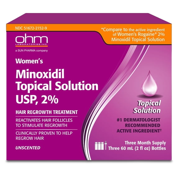 Minoxidil Women's 2% Solution 3 Pack, 2oz Tincture Bottle (3 Month Supply) Clinically Proven to Regrow Hair, Topical Solution 2%, Hair Thinning Treatment