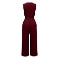 thumbnail image 6 of JFGHDG Women's Sleeveless Wrap V-Neck Jumpsuit, High Waist Wide Leg Casual Romper Elegant One Piece Outfit with Pockets Wine S, 6 of 7