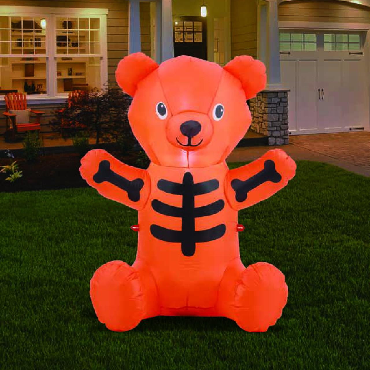 Skeleton Bear Airblown Yard Inflatable, Orange and Black, 3.5', Halloween by Way To Celebrate