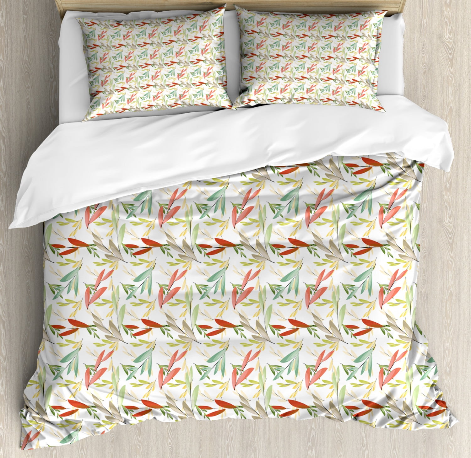 Green Duvet Cover Set Colorful Abstract Flower Branches With