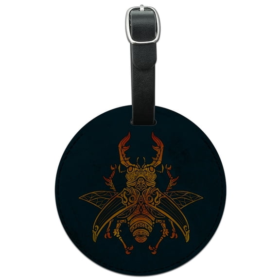 Steampunk Stag Beetle Round Leather Luggage Card Suitcase Carry-On ID Tag