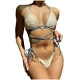 thumbnail image 2 of WREESH Womens Two Piece Swimsuit String Bikini Sets Metal Ring Bikini Set Love Drawstring Bikini Beach Bathing Suit Beige, 2 of 8
