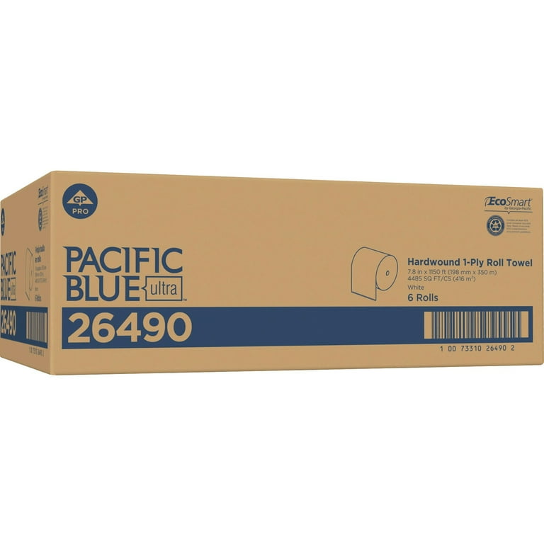 GEORGIA-PACIFIC Paper Towel Roll: White, 8 in Roll Wd, 425 ft Roll Lg,  Continuous Sheet Lg, 6 PK