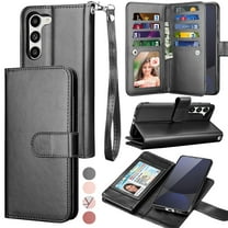For Samsung Galaxy S24 FE Wallet Case with Credit Card Holder, Wrist Strap for Women Men, Tekcoo Detachable Magnetic Phone Case for Galaxy S24 FE Leather Wallet Flip Folio Kickstand Cover, Black