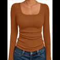 thumbnail image 3 of Camisas de Larga para Mujer, Blusas de Cuello Cuadrado, Blusas Básicas de Punto Acanalado, Conjuntos de Otoño, Ropa de Moda Naranja Rojo XL, 3 of 8