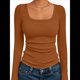 thumbnail image 3 of Camisas de Larga para Mujer, Blusas de Cuello Cuadrado, Blusas Básicas de Punto Acanalado, Conjuntos de Otoño, Ropa de Moda Naranja Rojo XXL, 3 of 8