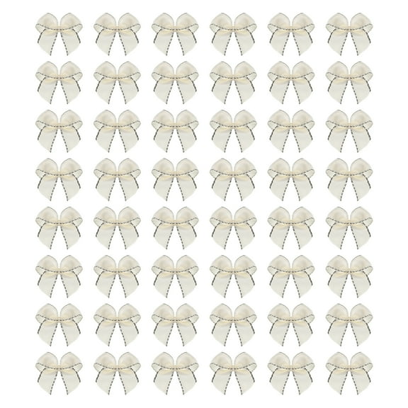 80Pcs Mini Silver Edge Ribbon Bow 1" Fabric Satin Ribbon Bows for Craft DIY Hair Bow Sewing Cream