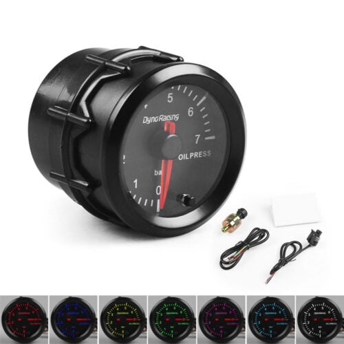 2" 52mm 7 Colors LED Car Oil Pressure Gauge 0-7 BAR Oil Press Meter With Sensor