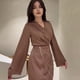 thumbnail image 3 of Vestido largo de otoño para mujer, elegante vestido de satén de color liso con cadena y cintura larga, 3 of 6