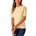 thumbnail image 2 of INSPIRE CHIC Women's Ribbed Knit Top Crew Neck Lantern Short Sleeve Casual Blouse, 2 of 5
