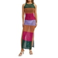 thumbnail image 1 of hirigin Women Hollow Out Knitted Dress, Multi-color Patchwork Sleeveless Slim Fit Long Skirt for Beach Wear/ Vacation, 1 of 9