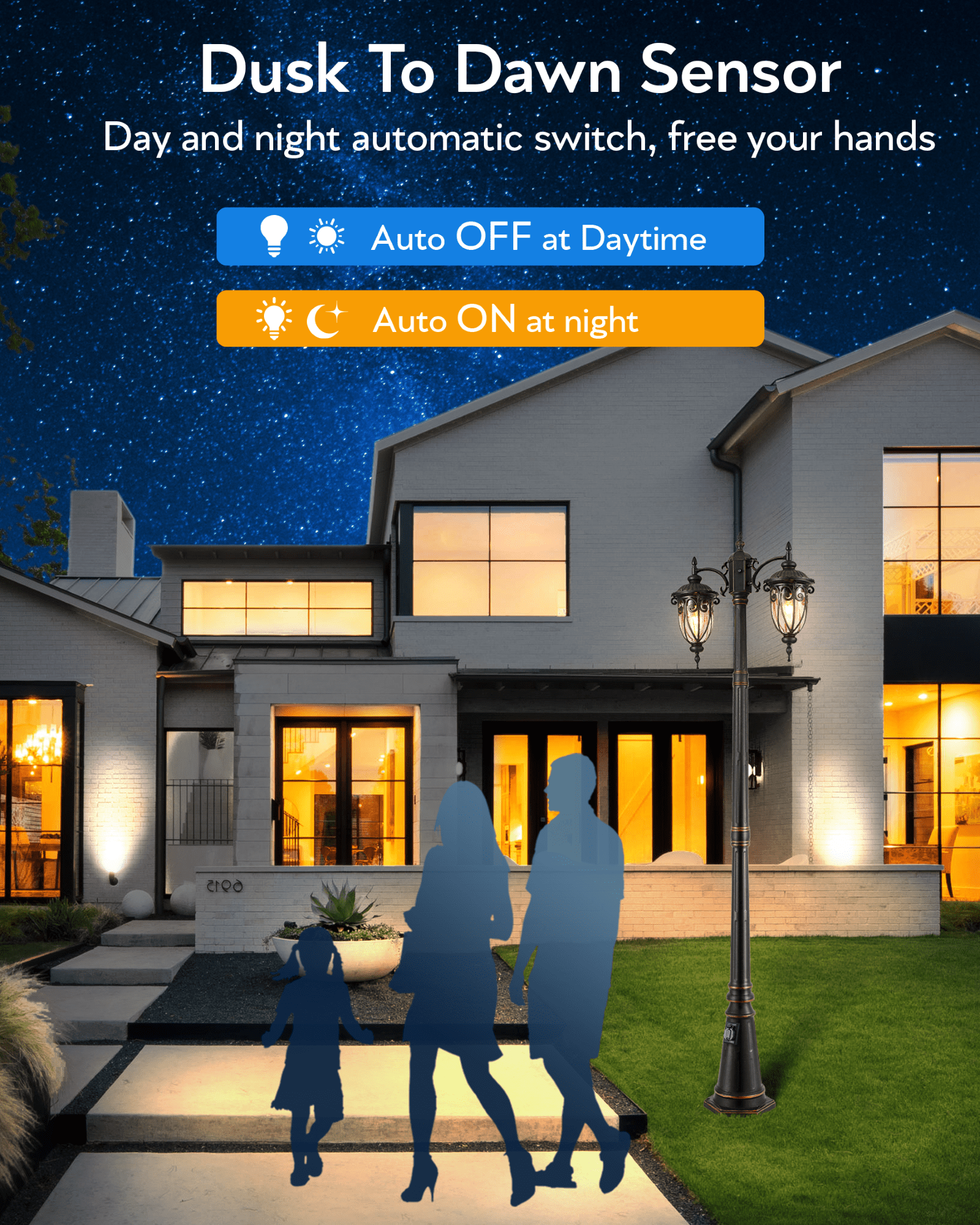 VIANIS 2-Head Outdoor Lamp Post Light, Dusk to Dawn Post Lamps Outside, Waterproof Seed Glass Lamp Posts Outdoor Lighting, Anti-Rust Bronze Light Posts for Outside, Garden, Yard, Doorway, Hardwired