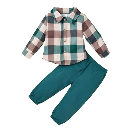 

LAPAKIDS Infant & Toddler Boys Clothes Autumn Plaid Shirts + Pants Outfit Sets 3-6 Months