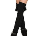 thumbnail image 4 of WREESH Women Fashion Thigh High Socks Over Knee Stockings Lengthened Knee Length Solid Color Warm Stockings Dough Twists Socks Wool Ball Stockings Black, 4 of 5