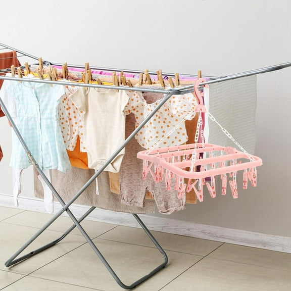 Tineasur Foldable Laundry Drying Rack with 32 Clips, Multi-Purpose Hanger for Socks and Small Garments, 2-