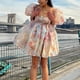 thumbnail image 2 of Vestido de princesa con manga abullonada y cuello cuadrado de Organza verde a la moda para mujer, falda corta Pompotops  ghjkhdj18595, 2 of 8