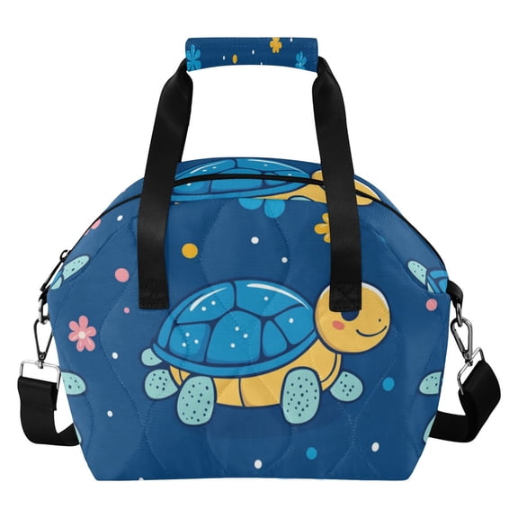 Cute Turtles Doodle Flowers Insulated Lunch Bag Reusable Quilted Lunch Box Waterproof Leakproof Lunch Container