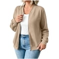 thumbnail image 2 of Packable for Travel Hiking Outdoor Women's Solid Color Casual Sporty Winter/Outerwear Fashion Zippered Long Sleeve Pocket Sweatshirt Khaki M, 2 of 7