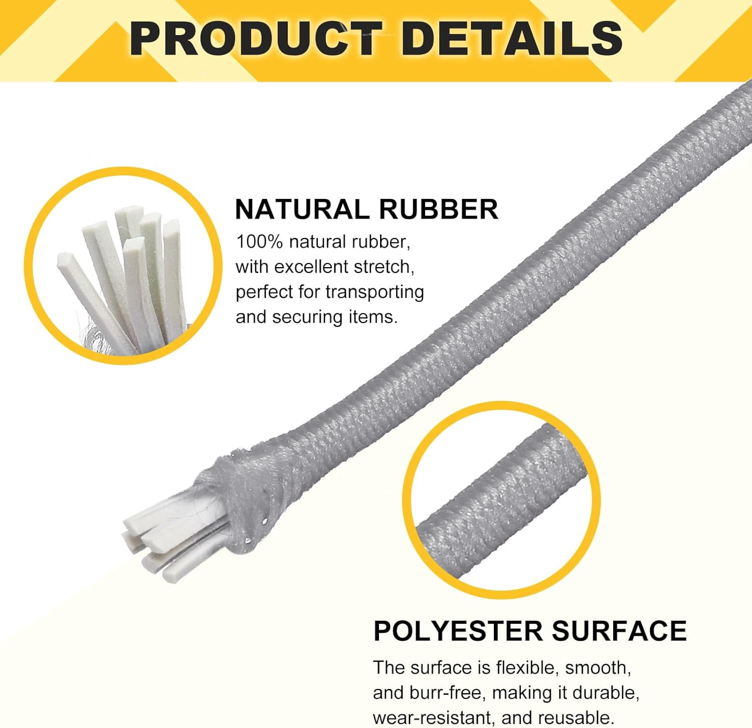 MKEUDQ-Elastic Bungee Cord, 1/8" x 32' Heavy Duty Polyester Bungee Shock Cords Kayak Stretch String Rope for Kayak Strap Tarp Tie Boating Tent Camping DIY Craft, Light Gray