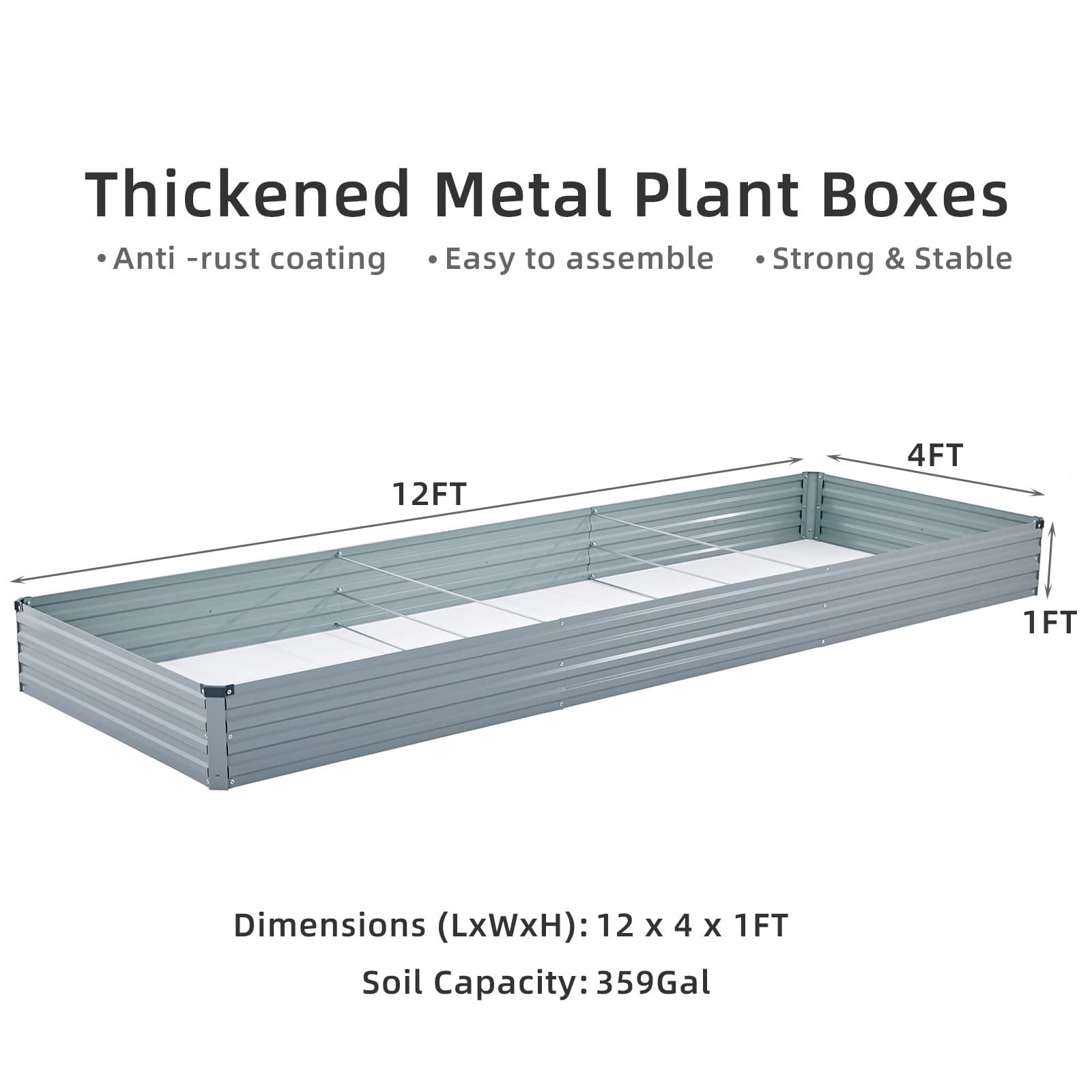 Amoboro 12x4x1ft Outdoor Metal Raised Garden Bed Planter Box for Vegetables, Flowers, Herbs 2pcs