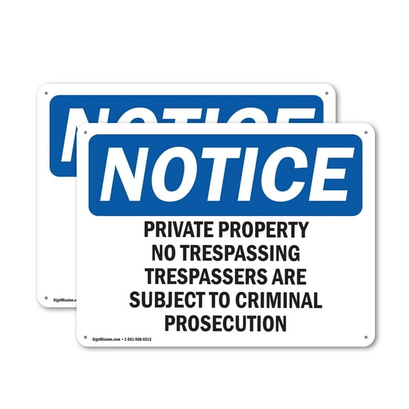 (2 Pack) Private Property No Trespassing Trespassers OSHA Notice Sign 14 Inch X 10 Inch Indoor / Outdoor Rust-Free Aluminum Metal Signs for Workplace, Workshop, and Construction Site,