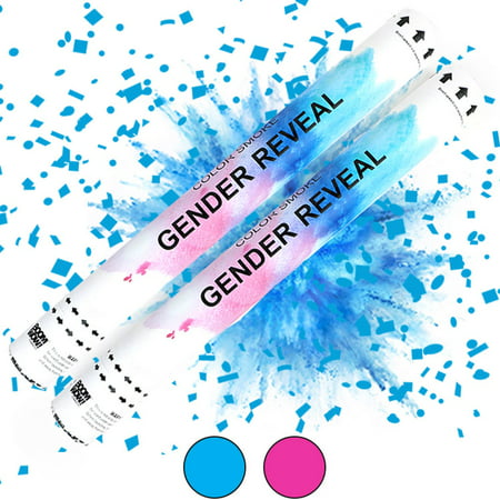 Gender Reveal Cannons Confetti Plus Bonus Powder | 2-Pack Poppers | The Best Shower Poof | Gender Reveal Smoke Bombs | Biodegradable Confetti | Boy Confetti Poppers | Color Run Party Supplies (Best Gender Reveal Ever)