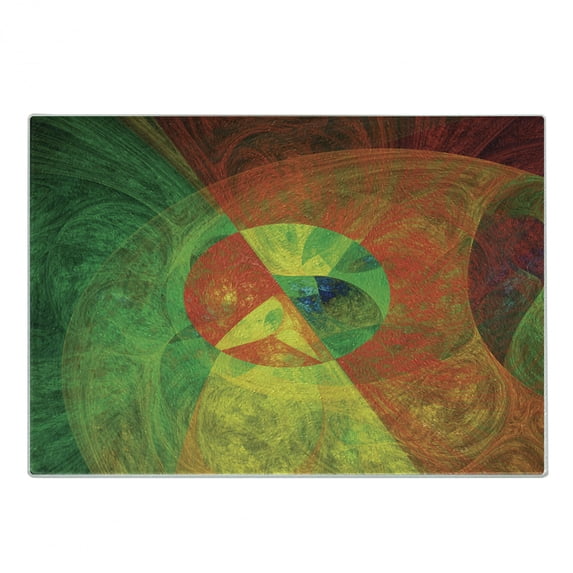 Psychedelic Cutting Board, Abstract Surreal Fractal Dreamlike Fantasy Harmony of Color Theme, Decorative Tempered Glass Cutting and Serving Board, Small Size, Green Yellow, by Ambesonne