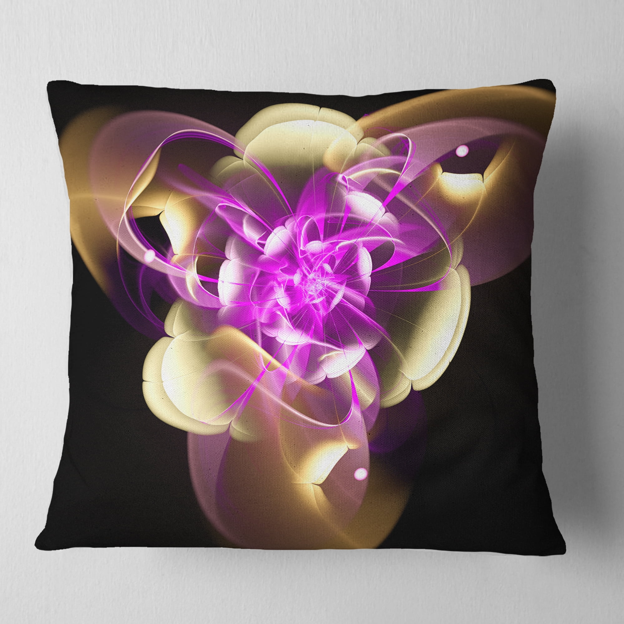 Designart Purple and Golden Fractal Flower Design - Abstract Throw Pillow - 16x16