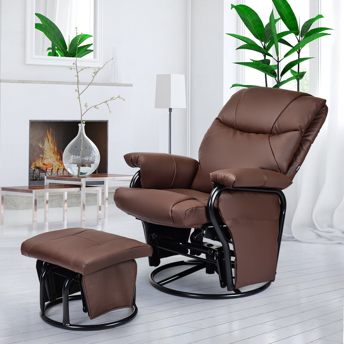 Gymax Massage Recliner Couch Chair Swivel Rocking Chair w/Ottoman