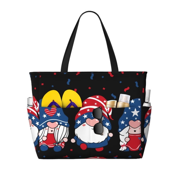Easygdp Three Gnome Independence Day Bolsa de Viaje de Playa de Gran Capacidad, Bolsa Tote Perfecta para la Playa, Escapadas de Fin de Semana y Viajes