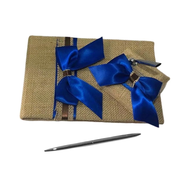 GUOOL Vintage Wedding Pen Set Guest Book Signing Burlap Cover Wedding Party Decoration Blue