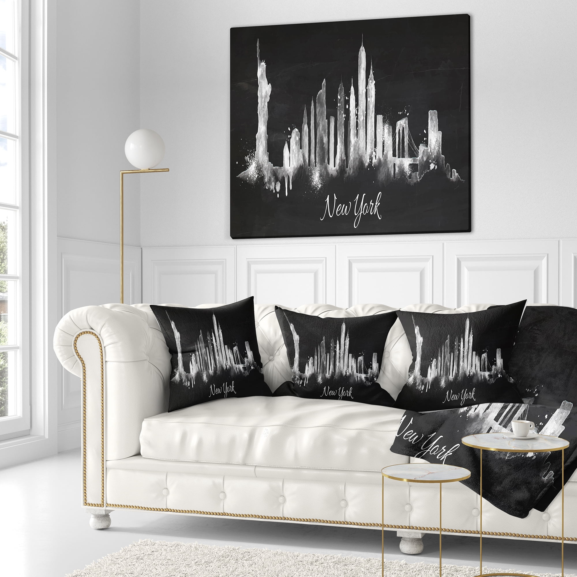 Designart New York Dark Silhouette - Cityscape Painting Throw Pillow - 18x18