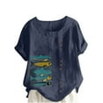 thumbnail image 2 of Summer Tops LEBONYARD Womens Tops,Womens T Shirts Clothes $5,Women Cotton and Linen Top Ocean Fish Printed Short Sleeve Button Tunic T-shirt Blouse Tops Navy XXXXXL, 2 of 4