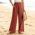 thumbnail image 2 of Linen Pants for Women 2026 Summer High Waist Stretchy Baggy Pants Business Casual Fashion Flowy Beach Trousers with Pockets OIOLOYJM Vermilion S, 2 of 5