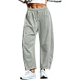 thumbnail image 3 of Lcziwo Women's High Waisted Cropped Pants Lace Trim Drawstring Baggy Sweatpants Wide Leg Workout Track Trousers with Pockets Gray,XL, 3 of 9