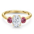 thumbnail image 3 of Gem Stone King 18K Yellow Gold Plated Silver Pink Tourmaline Ring Set with Moissanite (2.00 Cttw), 3 of 7