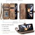 thumbnail image 3 of Para Samsung Galaxy Z Fold 4 5G Funda tipo billetera con Tarjetero, Muñequera con Correa de Cordón de Bolsillo con Cremallera Magnética con soporte, Funda tipo Billetera de Cuero con tapa, 3 of 8