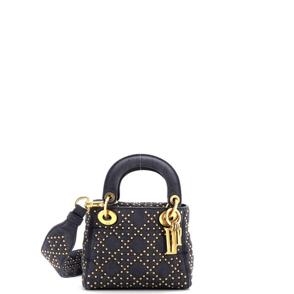 Pre-Owned Supple Lady Dior Bag Cannage Studded Denim Mini By Rebag