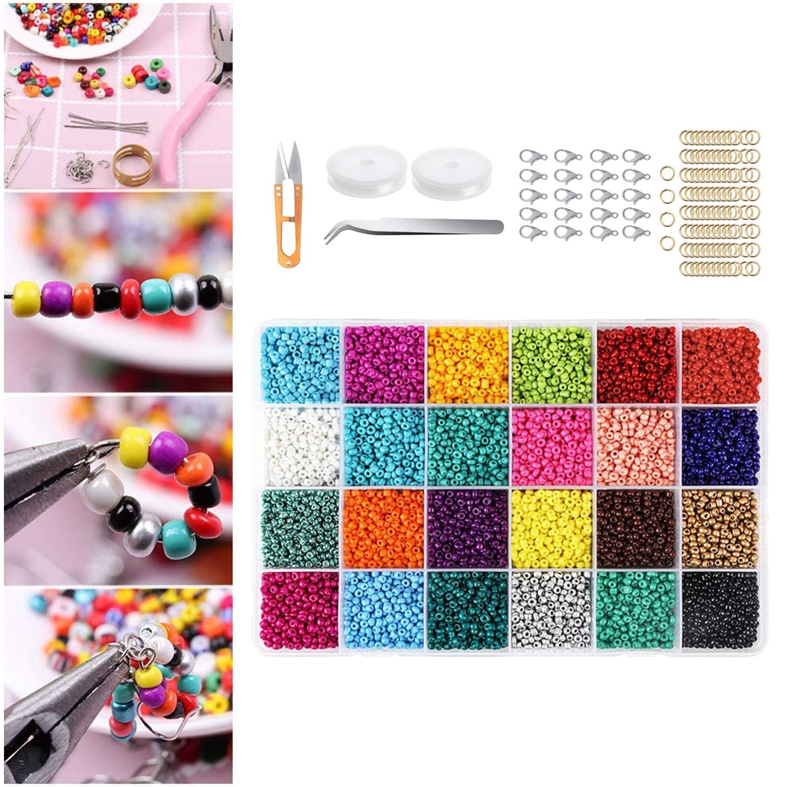 GUOOL Glass Beads, Small Bracelets Beads with Elastic String Cords, Scissors, and Accessories DIY Material for Bracelets Jewelry Making and Crafts , 16000pcs 2mm