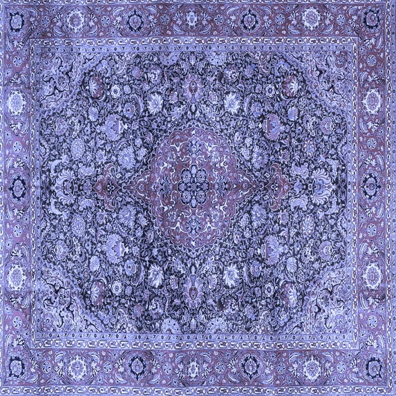 Ahgly Company Machine Washable Indoor Square Medallion Blue Traditional Area Rugs, 4' Square