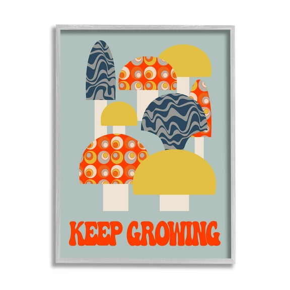 Stupell Industries Keep Growing Retro Mushrooms Botanical & Floral Painting Gray Framed Art Print Wall Art, 16 x 20