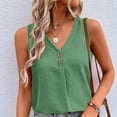 thumbnail image 2 of Women's Casual V Neck Sleeveless Button Front Solid Color Shirt Blouse Soft Lightweight Cute Summer Outfits Vacation Going Out | CSEONE,Green M, 2 of 8